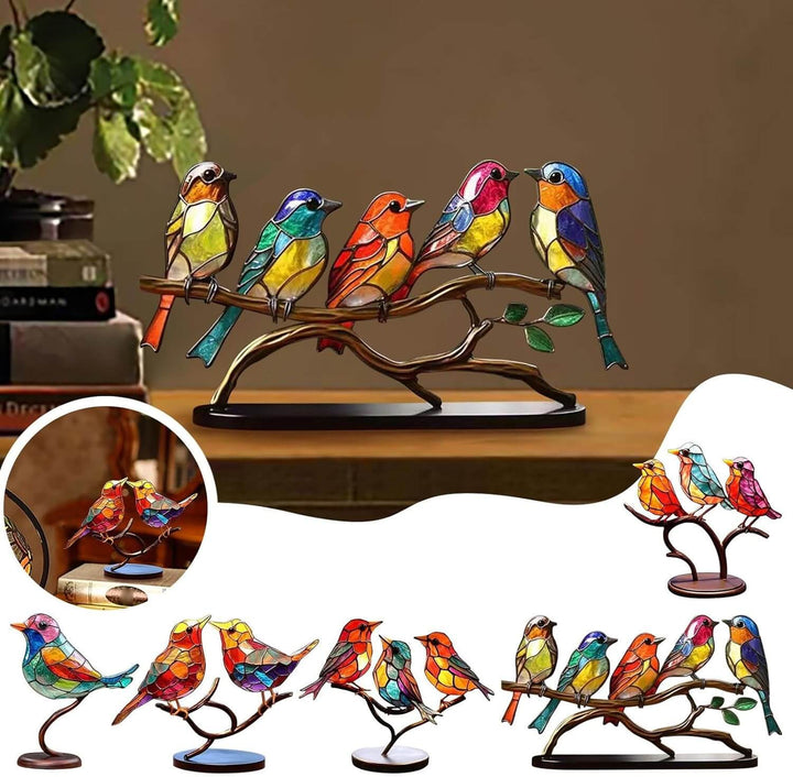 Verschillende ColorBirds modellen gecombineerd op een dressoir