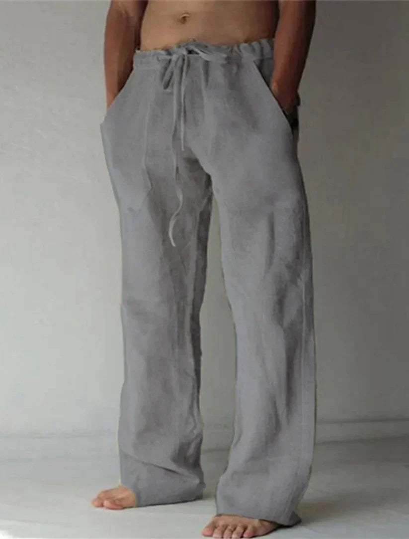 Heren linnen broek in neutrale kleur. Casual stijl, rechte pasvorm, ademende stof voor lente/herfst.