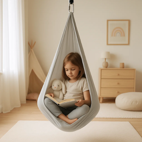 Duurzame RustNest hangmat schommel voor kinderen, biedt veilige, sensorische ontspanning en comfort thuis.