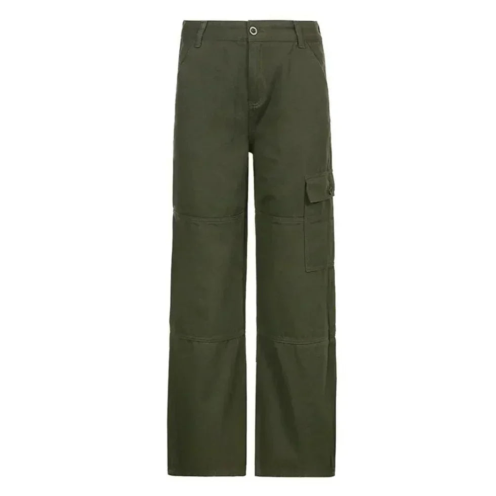 "Groene dames cargo broek met comfortabele pasvorm, ideaal voor casual of chique gelegenheden, modieuze stijl."