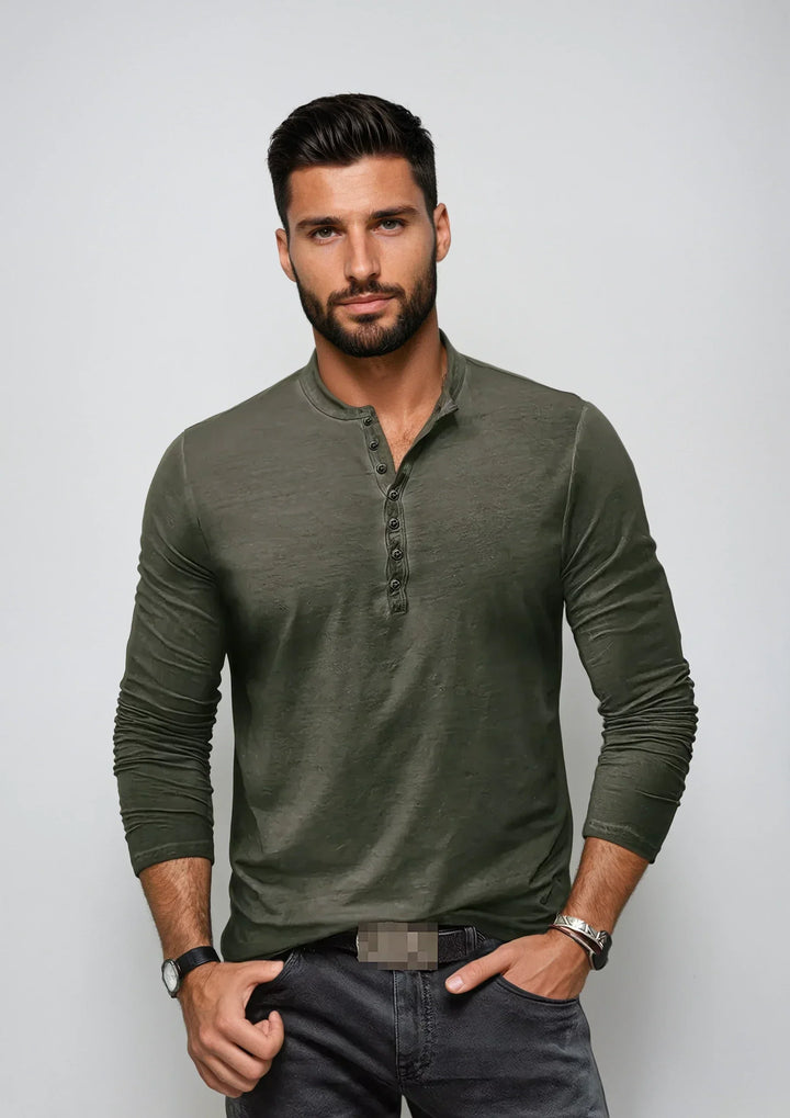 Herentrui met lange mouwen, Henley-stijl, veelzijdig, stijlvolle halslijn, zachte stof, regular fit.