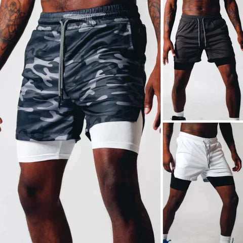 Heren 2-in-1 sportshort met sneldrogende stof, essentieel voor comfort tijdens hardlopen.