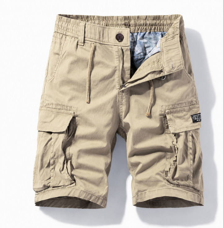 Beige heren cargo shorts met elastische taille en zakken