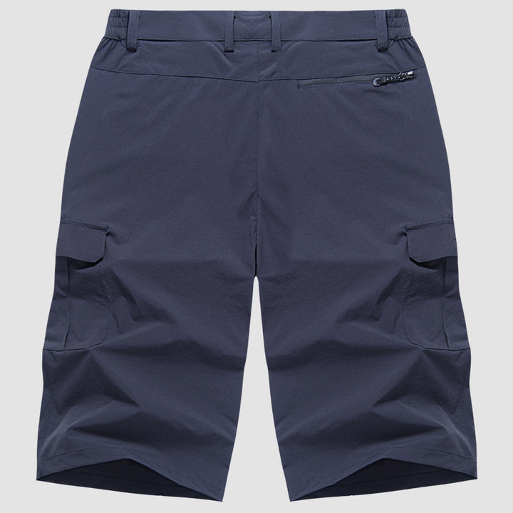 Grijze heren cargo shorts, sneldrogend en comfortabel, geschikt voor casual buiten- en zomeractiviteiten.