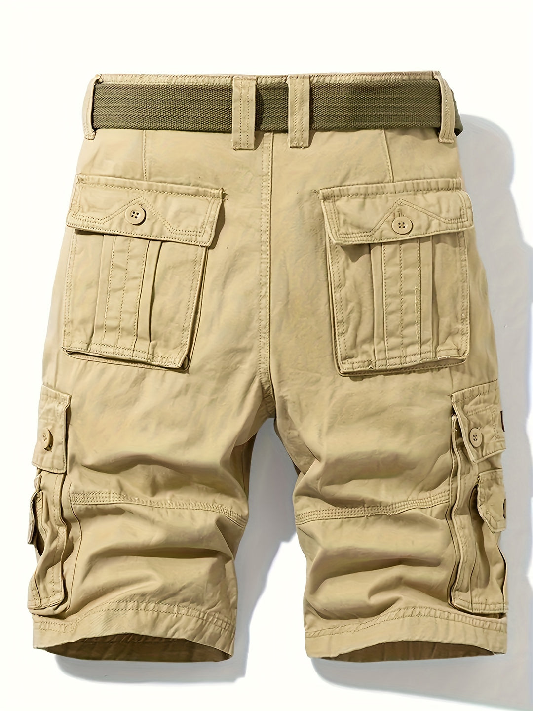 "Heren cargo shorts voorkant met klassiek design, zomers katoen, meerdere zakken, taille trekkoord voor comfort en stijl."