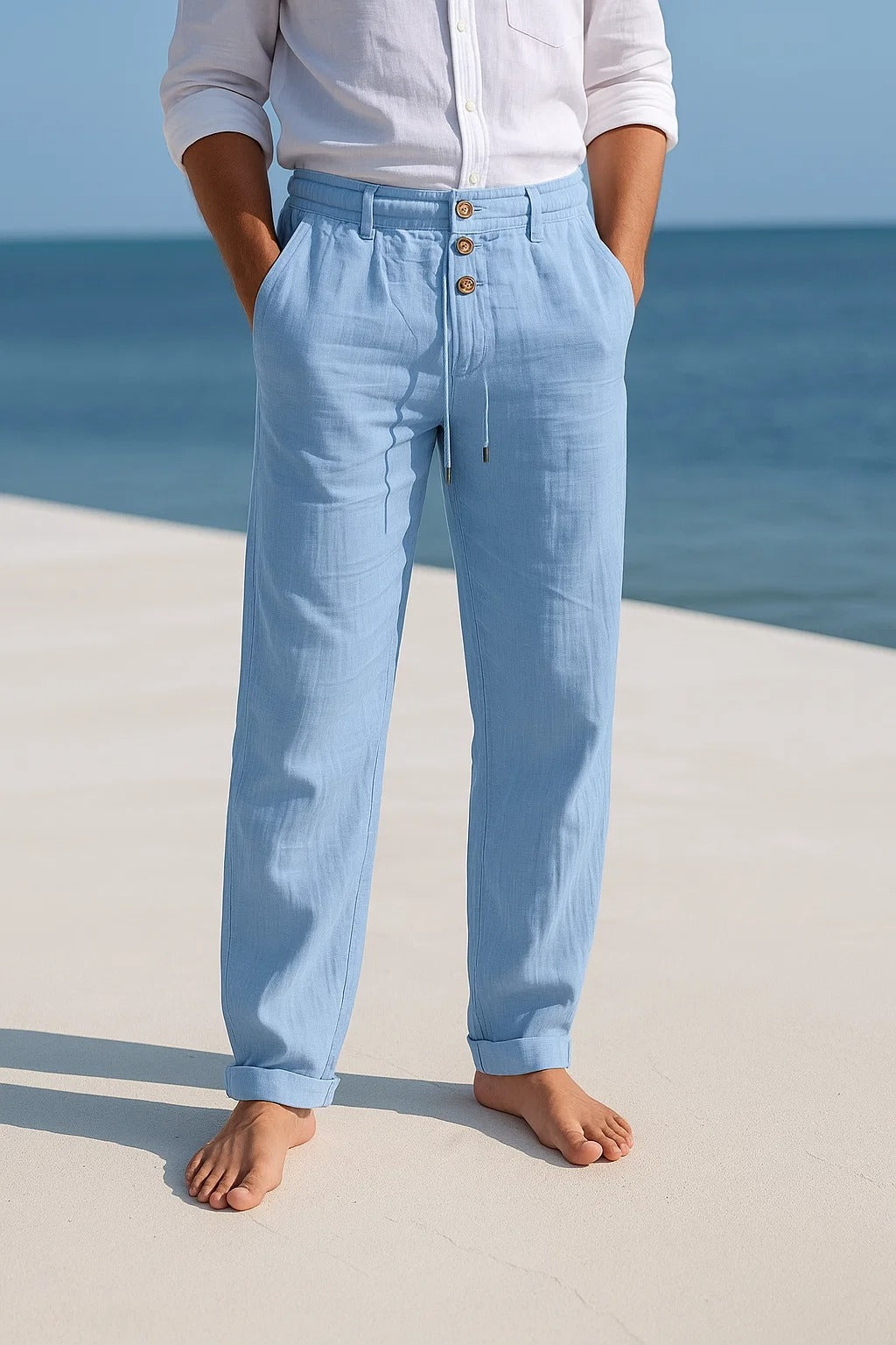 Moderne heren lange broek met trekkoord, regular fit casual broek voor een stijlvolle zomer en vrije tijd.