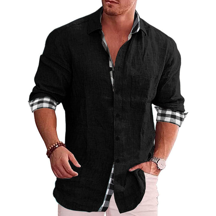 Heren casual overhemd met lange mouwen, geruite manchetten. Stijlvol en comfortabel voor de zomer.