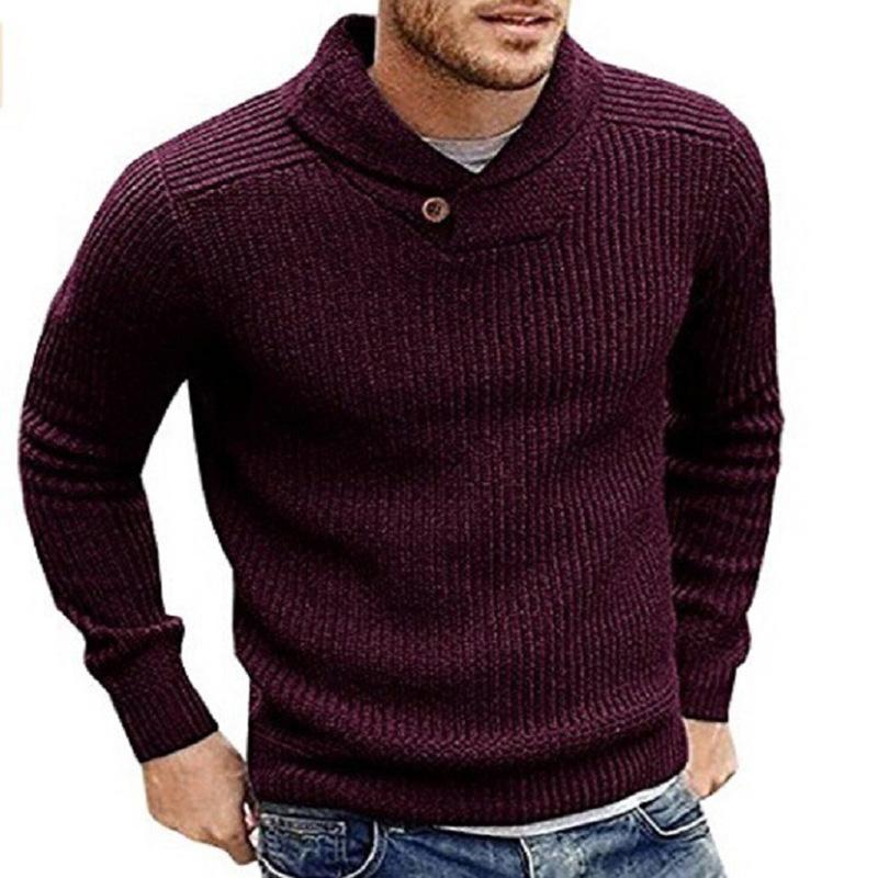 Comfortabele heren kabeltrui, gebreid en casual. Deze pullover met sjaalkraag is een modieuze keuze.