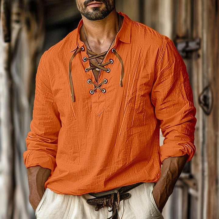Stijlvol heren shirt met lange mouwen en unieke vetersluiting. Ideaal voor casual mode en comfortabele kleding.
