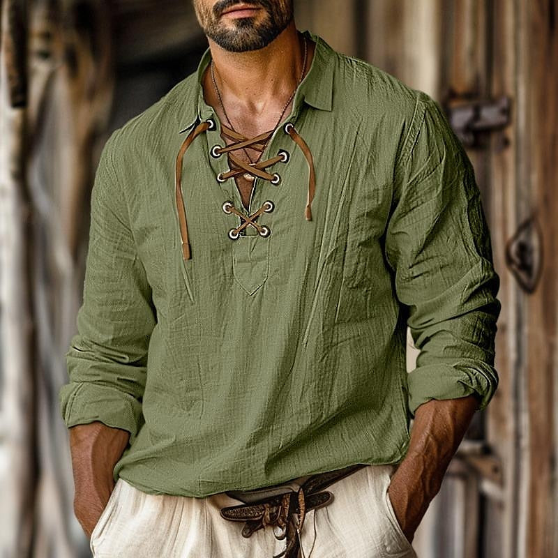 Comfortabel heren shirt met lange mouw en vetersluiting, een must-have voor casual en stijlvolle kleding.