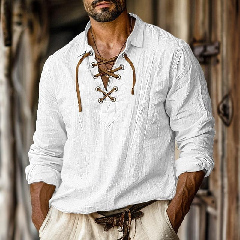 Casual heren shirt met lange mouwen, voorzien van trendy vetersluiting. Perfecte bovenkleding voor een modieuze look.