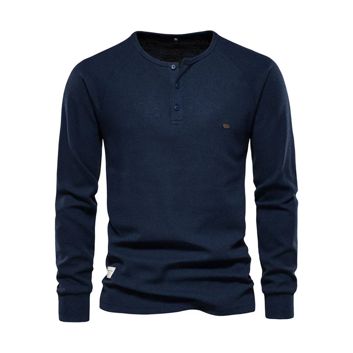 "Heren langemouwenshirt met ronde hals in navyblauw, stijlvol ontwerp, ademend materiaal, ideaal voor elke gelegenheid."