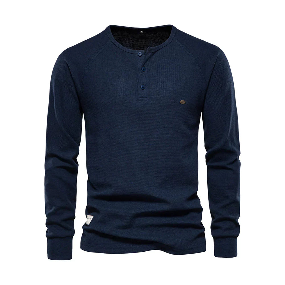 "Heren langemouwenshirt met ronde hals in navyblauw, stijlvol ontwerp, ademend materiaal, ideaal voor elke gelegenheid."
