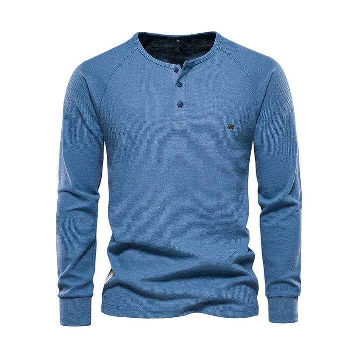 "Heren langemouwenshirt met ronde hals in navyblauw, stijlvol ontwerp, ademend materiaal, ideaal voor elke gelegenheid."
