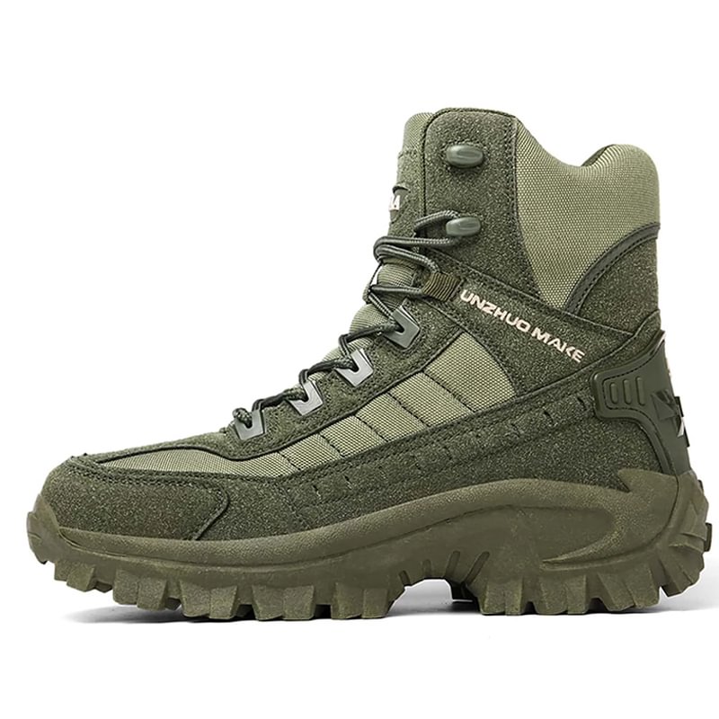 Multifunctionele herenlaarzen, geschikt als militaire, werk- of wandelschoenen.