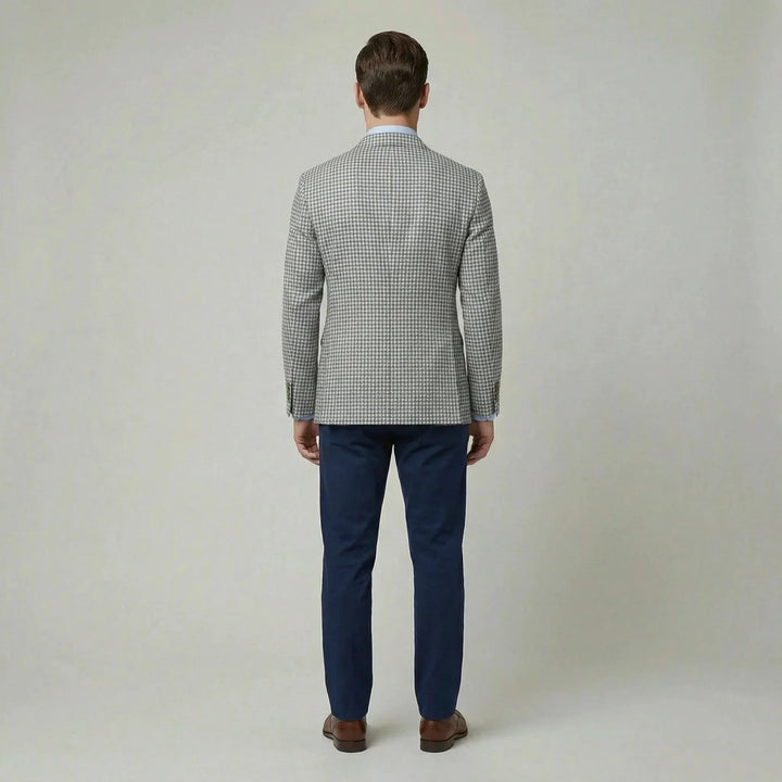 Formele heren blazer met klassieke revers en pied-de-poule design. Comfortabel jasje voor een strakke look.