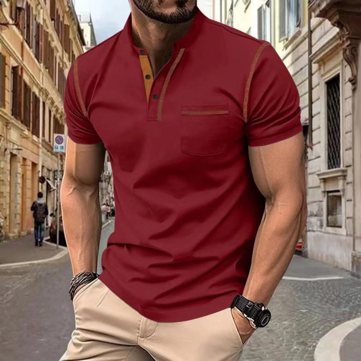 Heren polo met opstaande kraag en korte mouw in slim fit