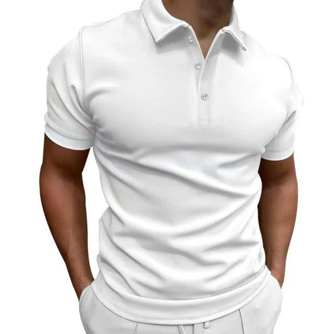 "Heren polo shirt in lichtgewicht stof, ademend en anti-pilling, slim fit ontwerp, ideaal voor warme zomerdagen."