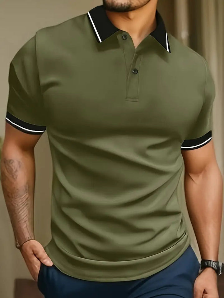 Legergroen heren polo shirt met klassieke kraag en bies details