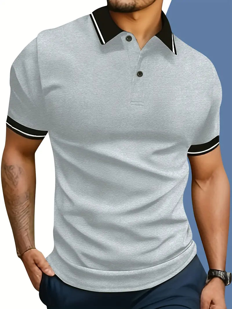 Lichtgrijs heren polo shirt met knoopsluiting en regular fit