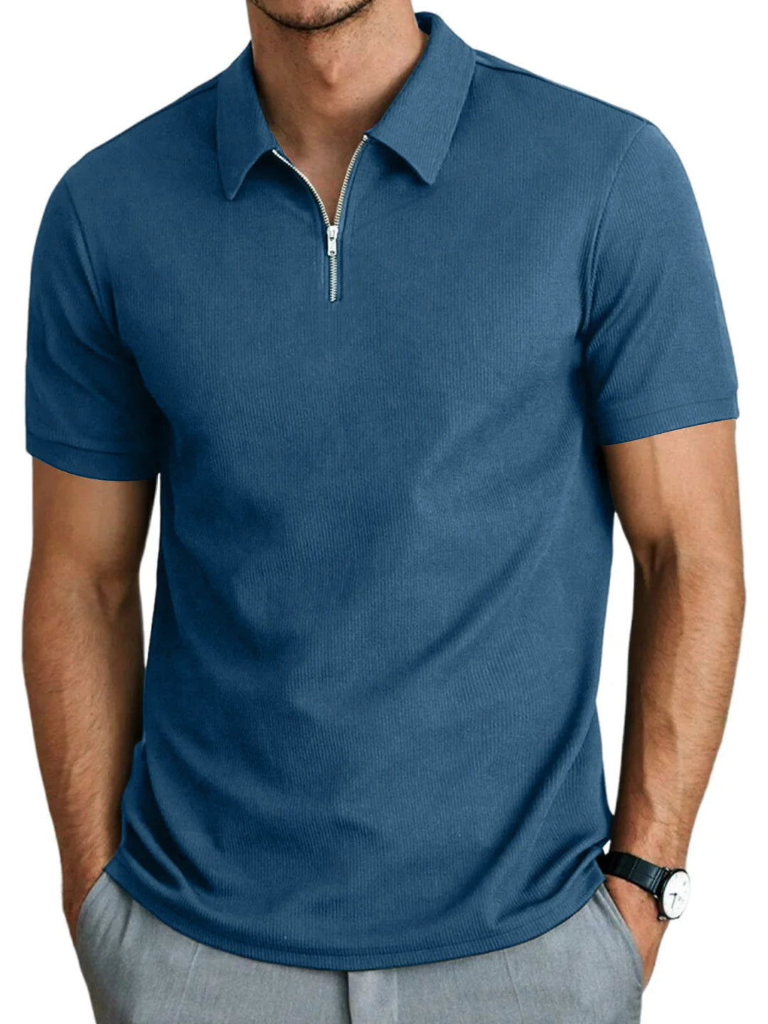 Heren polo shirt met korte mouwen en rits, ideaal voor casual zomerkleding. Comfortabel, stijlvol en veelzijdig.
