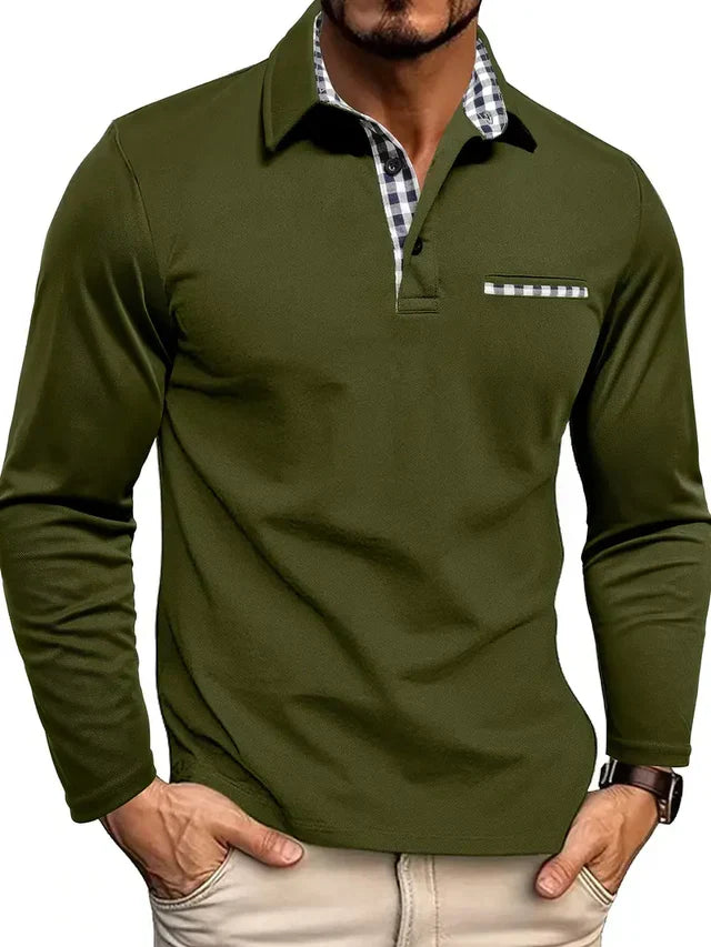 Zachte herenpoloshirt met lange mouwen, comfort fit. Essentieel item voor smart casual outfits in herfst/winter.