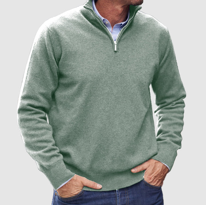 Klassieke heren pullover met ritssluiting, onmisbaar in je winter garderobe voor warmte.