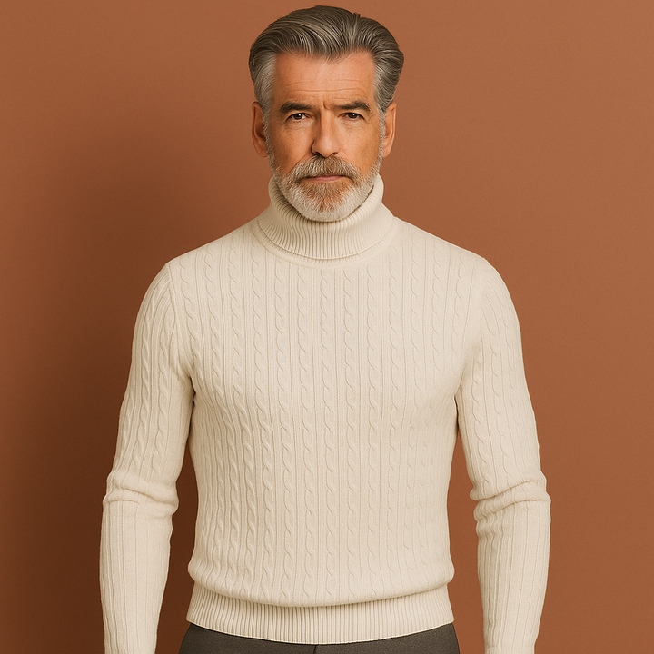 Warme ribgebreide heren coltrui met hoge kraag. Ideaal voor koude winterdagen, comfortabel en modieus.