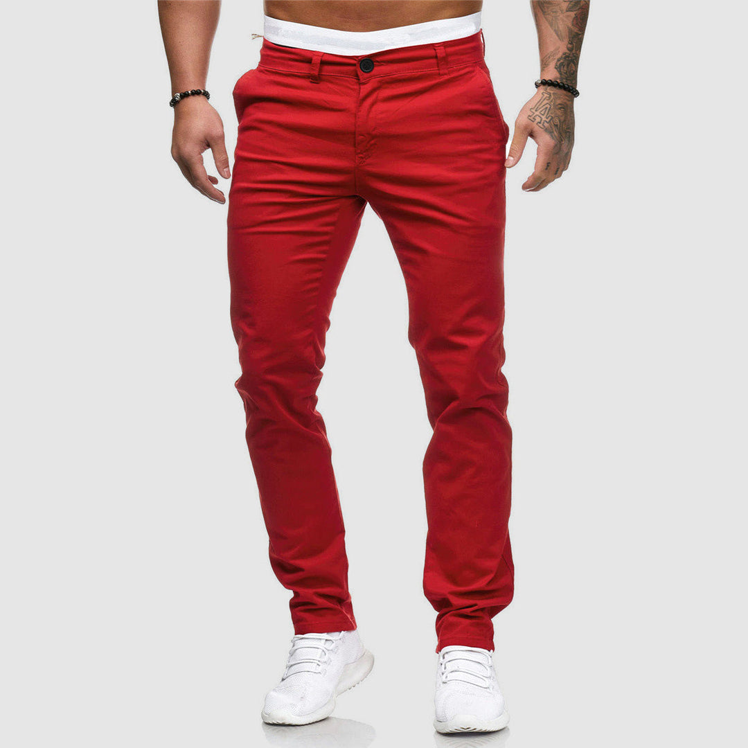 Diverse kleuren heren slim-fit chino broeken, een veelzijdige keuze voor elke gelegenheid.