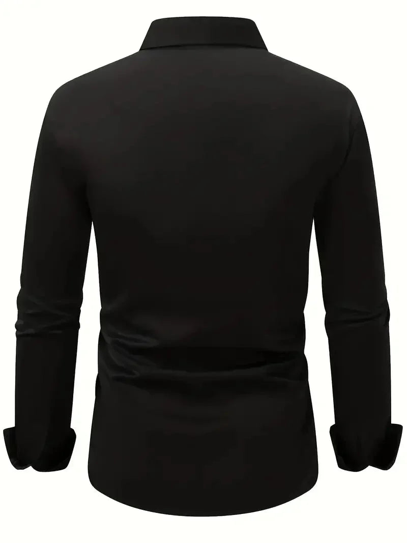 Donkerblauw heren overhemd slim fit met klassieke kraag, lange mouw, voor een sophisticated look.