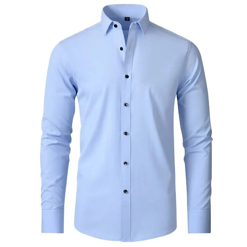 Wit strijkvrij heren stretch overhemd, ademend en slim fit, onmisbaar in elke herengarderobe.