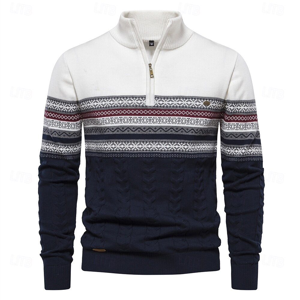 Heren slim fit trui met halve rits; moderne ribgebreide sweater, ideaal voor herfst & winter.