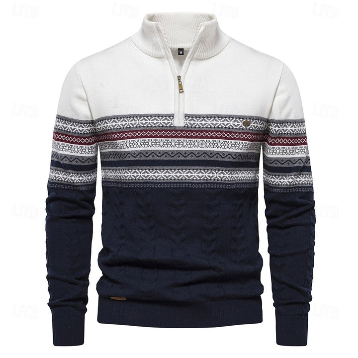 Heren slim fit trui met halve rits; moderne ribgebreide sweater, ideaal voor herfst & winter.