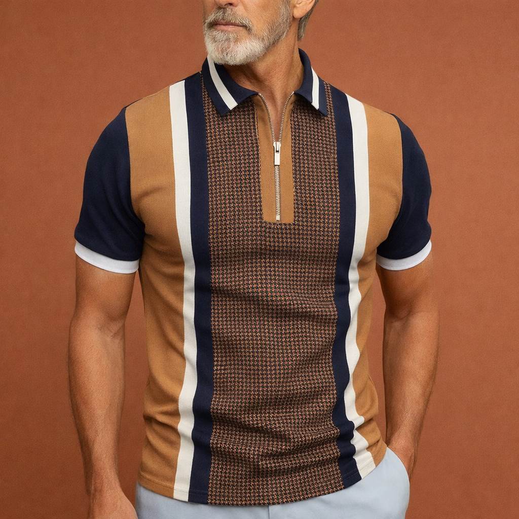 Casual heren polo met retro strepen en korte mouwen. Ideaal poloshirt voor een zomerse, trendy look.