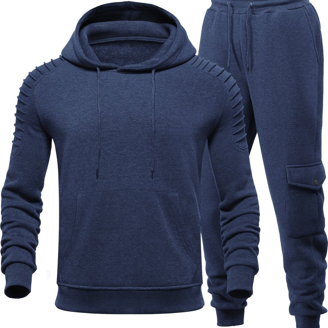 Stijlvolle heren mode set: comfortabel joggingpak met lange mouwen en broek, ideaal voor fitness & vrije tijd.