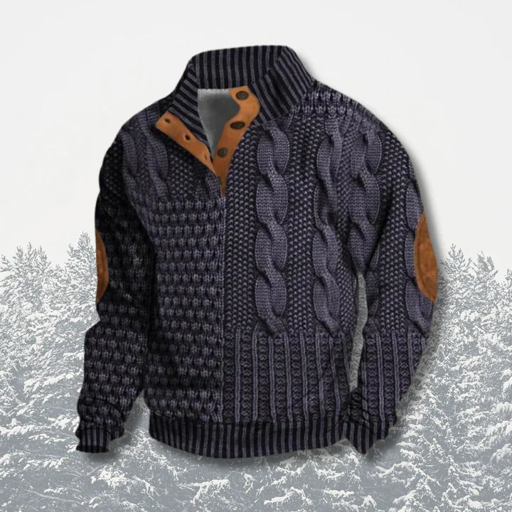 Plat gelegde Heren Trui Noah: Overzicht van de comfortabele, stijlvolle wintertrui. Essentiële herenbovenkleding.