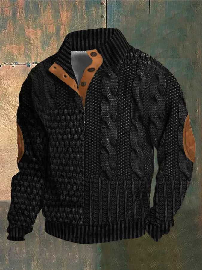 Heren Trui Noah met ribboorden: Detail van de mouw- en tailleboorden voor extra comfort en stijl. Casual winterkleding.