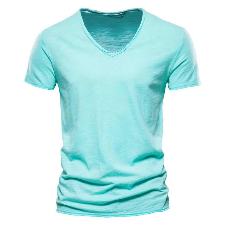 Stijlvol heren V-hals shirt, ademend en kreukvrij, met korte mouwen. Veelzijdig en comfortabel basic t-shirt.