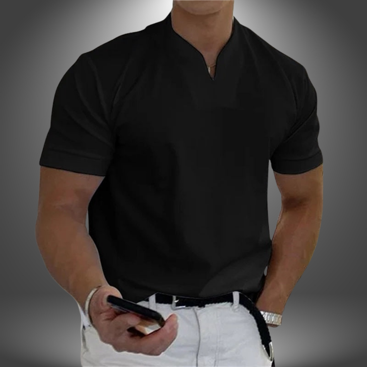Modern heren V-hals t-shirt met korte mouwen, veelzijdig en stijlvol voor dagelijkse kleding.