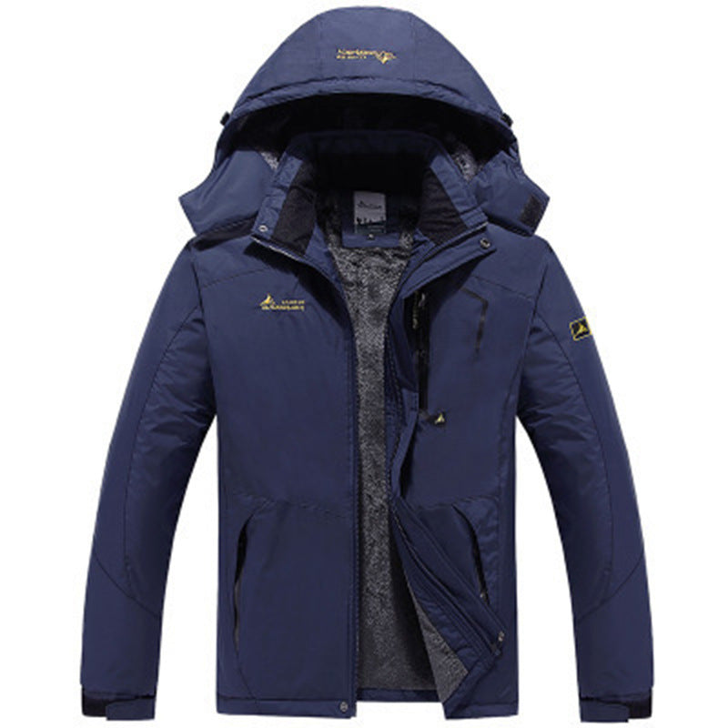 Heren waterdichte parka (voorzijde), met rits en afneembare capuchon, perfect voor koude winterdagen.