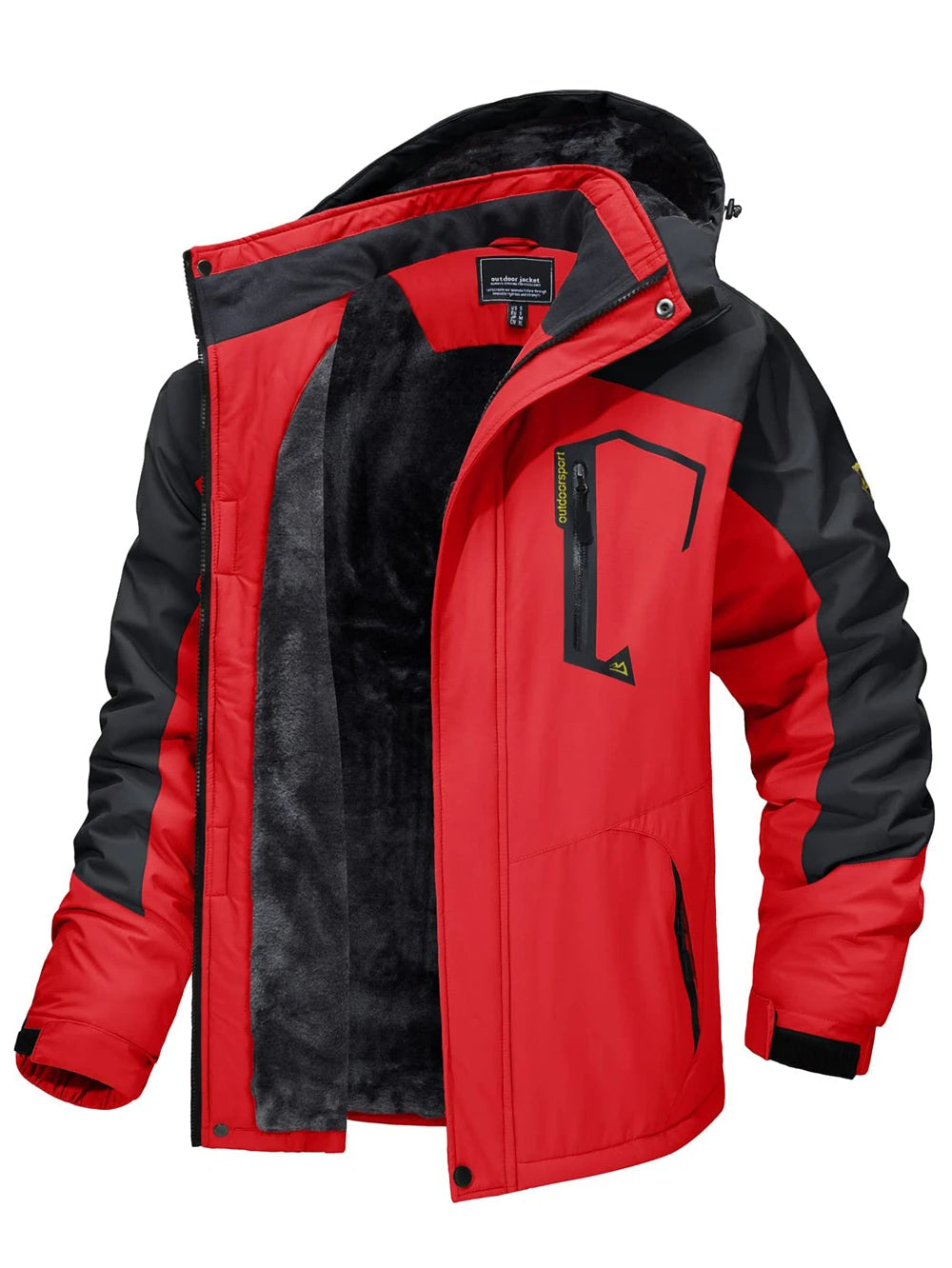 Heren waterdichte winterparka (achterzijde) met afneembare capuchon, warme en beschermende buitenkleding.