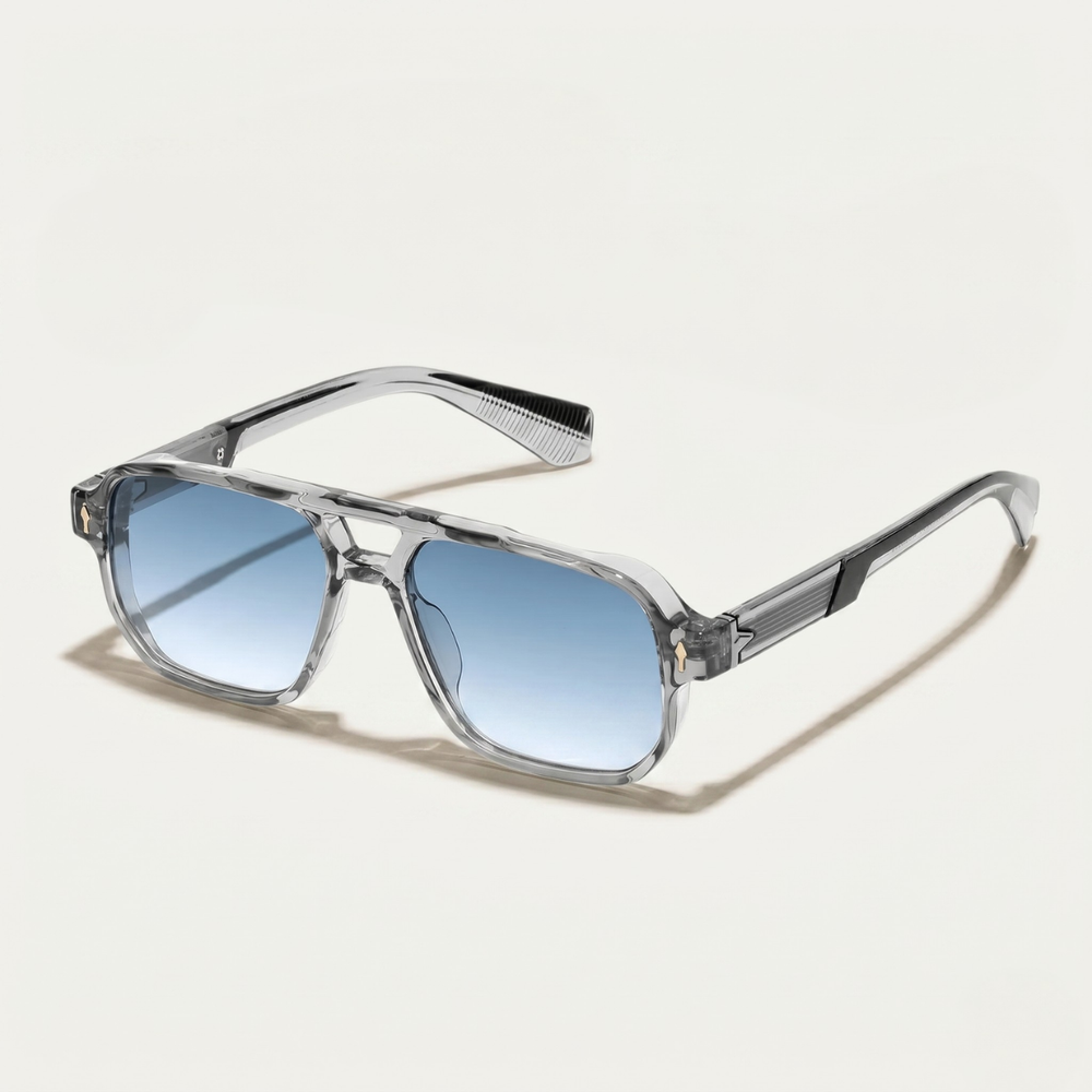 Detailopname van de aviator heren zonnebril met transparant montuur