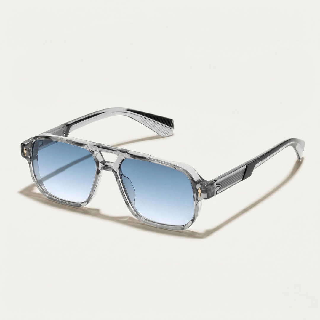 Detailopname van de aviator heren zonnebril met transparant montuur