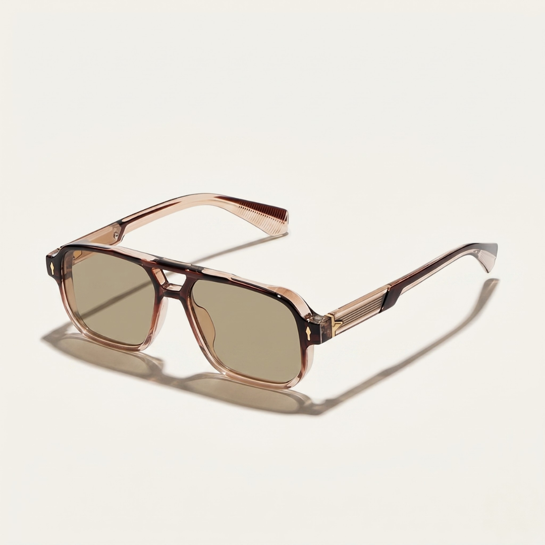 Heren zonnebril aviator met transparant montuur en dubbele brug