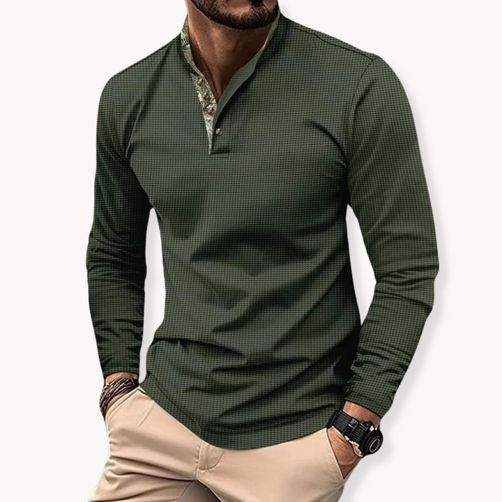 "Herenpolo, lange mouwen, contrastkraag, stijlvol design in diverse kleuren, geschikt voor casual en semi-formele gelegenhede