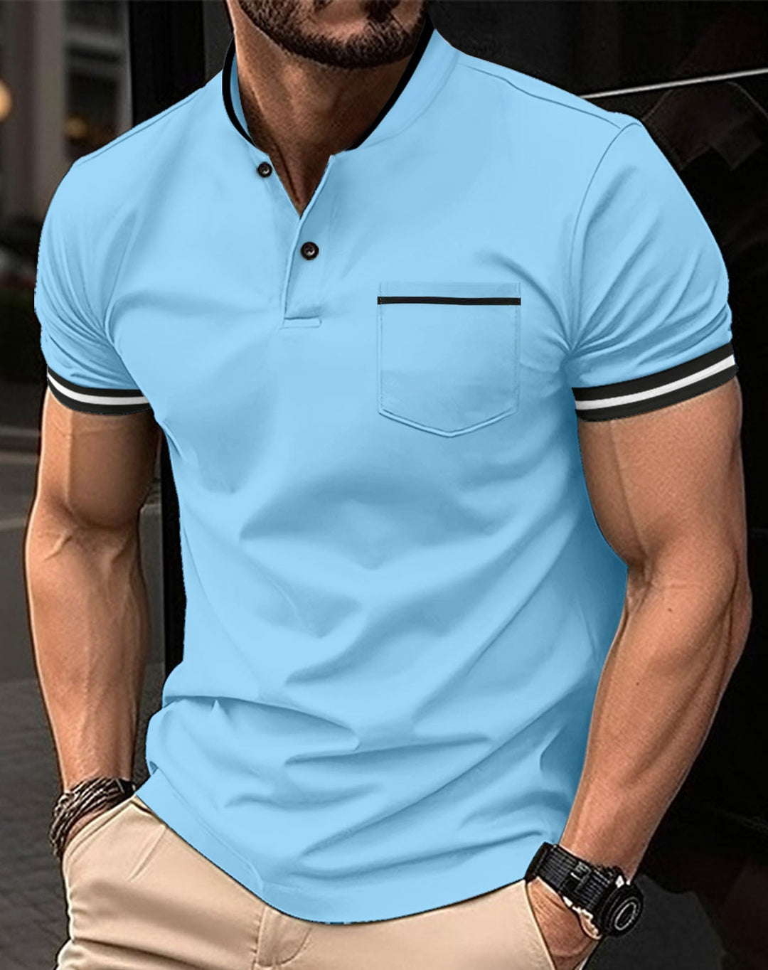"Herenpoloshirt van katoen, blauw, met klassieke kraag en knoopsluiting, stijlvolle en comfortabele pasvorm"