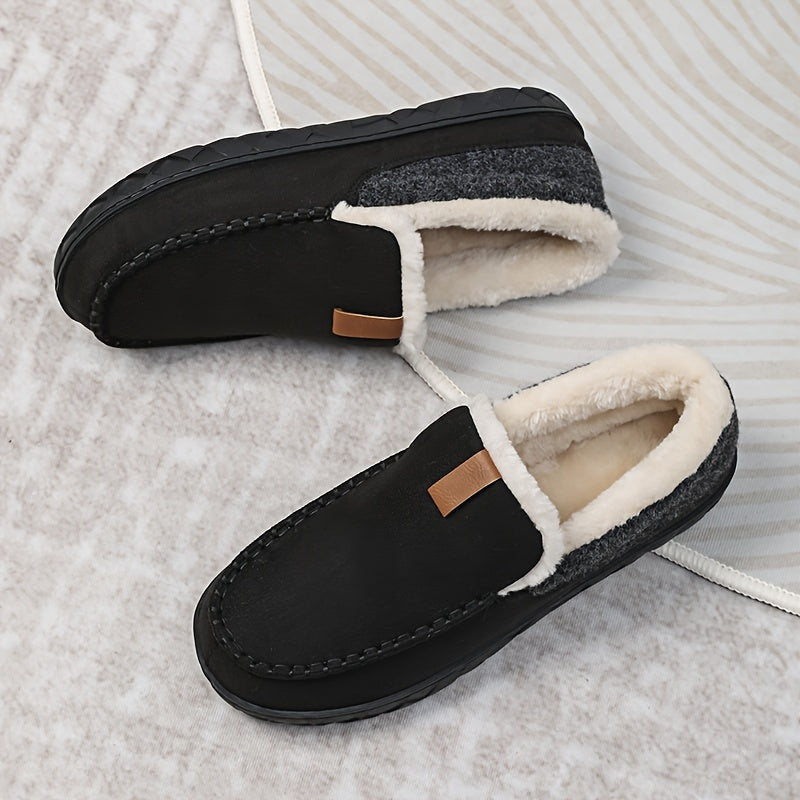 Herens pantoffels winter, zwarte comfortabele huis schoenen met zachte voering.
