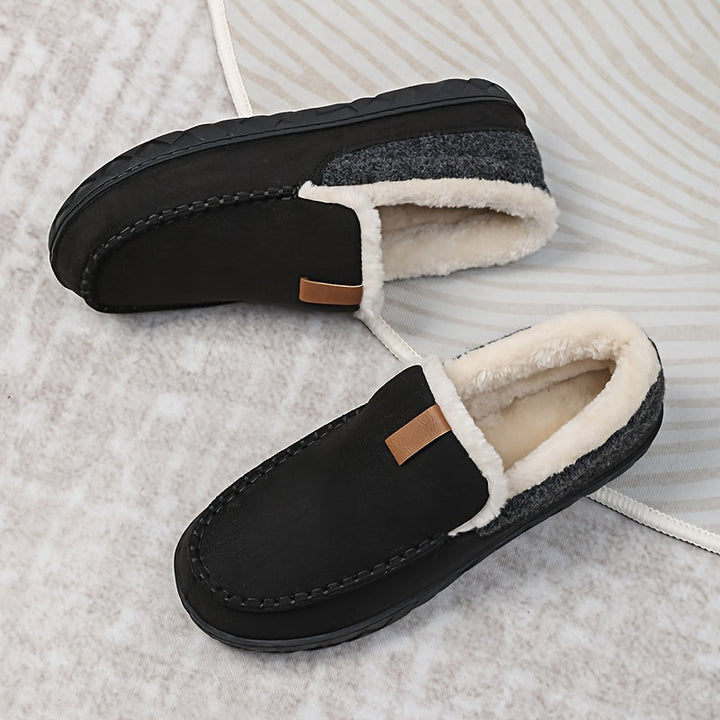 Herens pantoffels winter, zwarte comfortabele huis schoenen met zachte voering.
