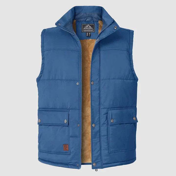 "Herfstige bodywarmer voor heren met meerdere zakken, ideale combinatie van functionaliteit en stijl voor buitenactiviteiten.