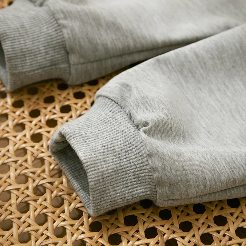 "Herfstoutfit peuters: stoer sweatshirt en broek, katoenmix, trendy letterprint, geschikt voor avontuurlijk spelen."